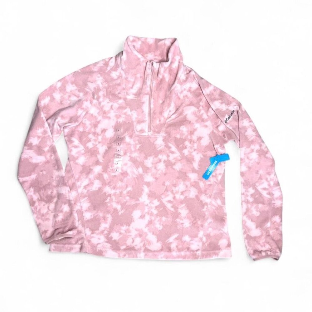 Columbia Large 1/2 Zip Fleece Pullover Glacial Marbled Pink Print Women's